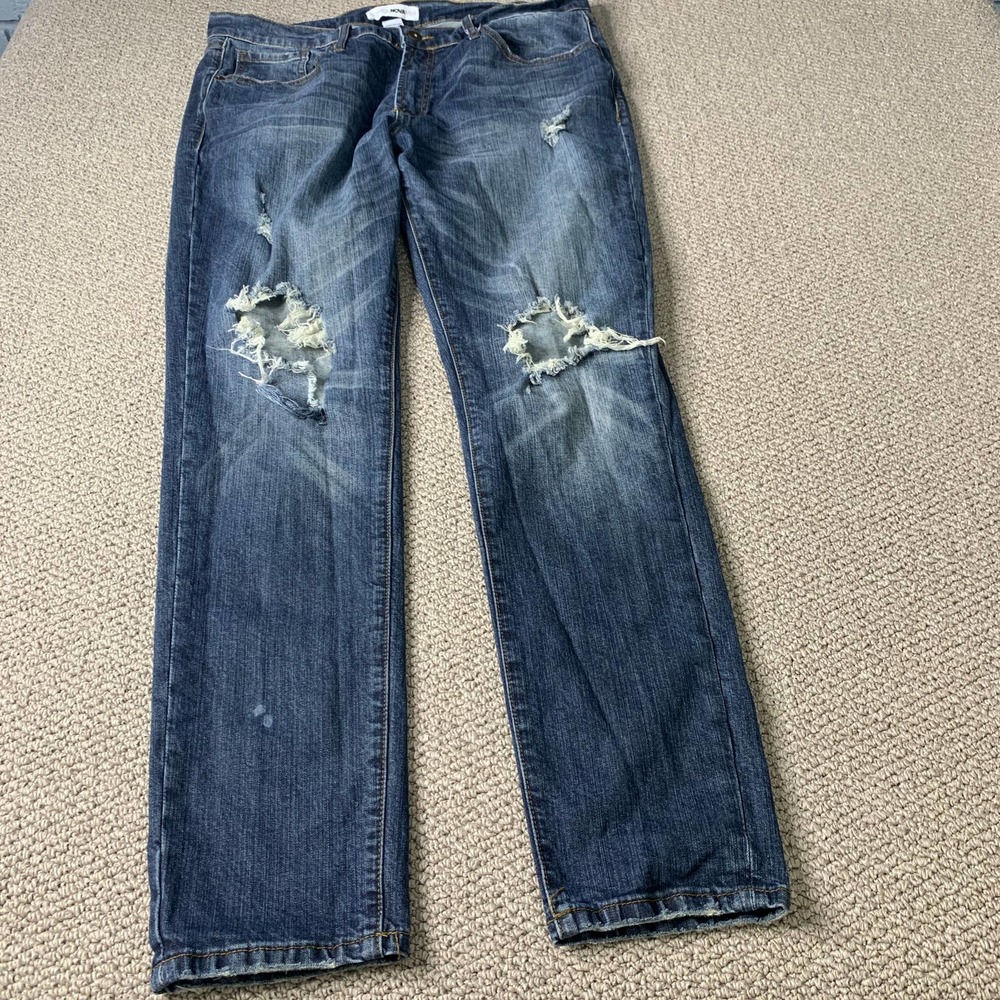 Fashion Nova Mens Jeans Size 38 Blue Medium Wash Denim Skinny Distressed Pockets